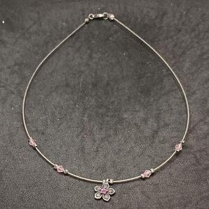 Silver and Pink Flower Pendant Necklace